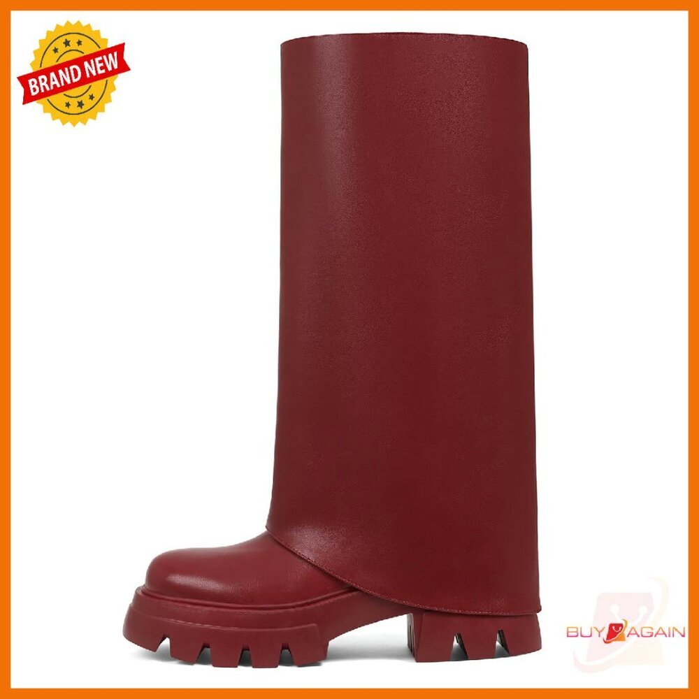 Leather Slouchy Knee High Boots Wide Calf 2.5 Inch Heel